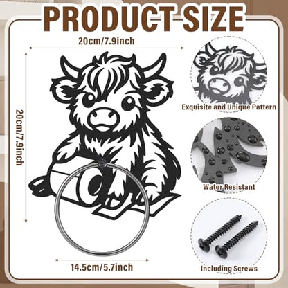 Pelopy Highland Cow Towel Holder Ring for Bathroom Cute Metal Cow Towel Hanger Wall Mounted Farmhouse Heavy Duty Hand Cloth Holder Round Washcloth Racks for Bathroom Kitchen Home Decor Gift - style: Highland Cow