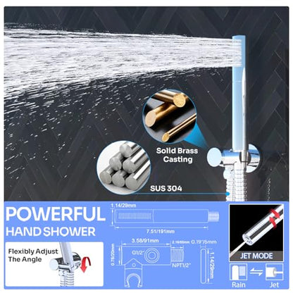 HOMEDEC 16inch Round Rain Full Body Shower Faucet Set with Dual 6" Wall Mounted Shower Heads, 4 Way Valve with 2-Function Handheld Shower, Chrome - color: Chrome, style: 4-Way + 2x 6" Top (No Jets)