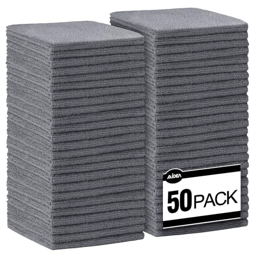 AIDEA Microfiber Cleaning Cloth Grey-50PK, Soft Absorbent Rags, Microfiber Towels for Cars, Kitchen Towels, Dusting Cloth for Home, Window, Cleaning Supplies, 12"×12" - color: Grey