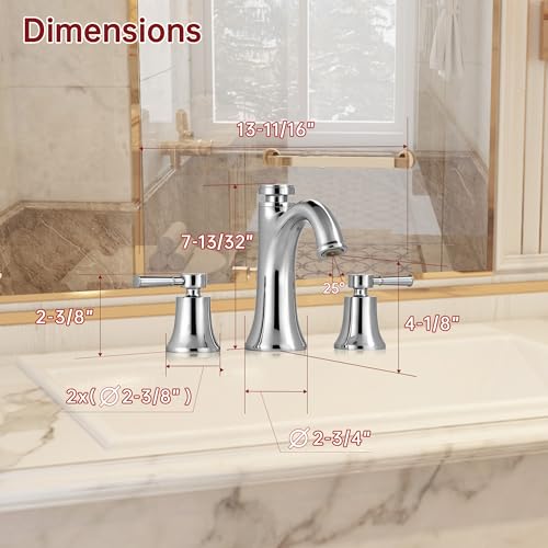 SUMERAIN 8" Widespread Bathroom Sink Faucet Chrome Finish | 3 Hole, Transitional Style, Dual Spray Modes, Temperature Memory, Solid Brass - color: Chrome