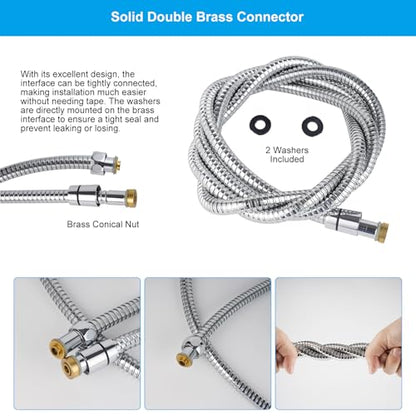 Hibbent All Metal Shower Hose, 119 Inch Stainless Steel Extra Long Shower Hose Replacement, Brass Insert & Nut, Anti-Twist Handheld Shower Head Hose Extension, Flexible Shower Hose Attachment, Chrome - color: Chrome, size: 119 Inch