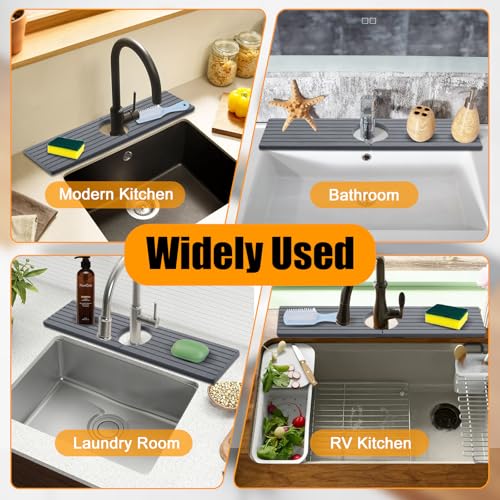 2 Pack Stone Faucet Mat for Kitchen Faucet Sink, 23.6x4 Inches, Dark Grey | Olldag Quick Drying Splash Guard Water Protector & Drip Catcher for Bathroom Counter - size: 23.6x4 Inch