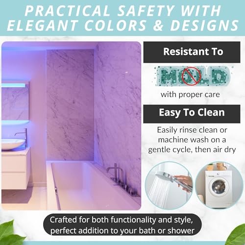 ENKOSI Non-Slip Bath & Shower Mat 40x16 Extra Long, Suction & Drain Holes | Clear Purple look; Durable PVC; 40x16 in, Clear Purple - color: Clear Purple