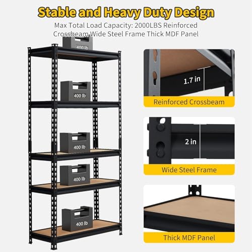 Storage Shelving Unit 48" L x 24" W x 72" H, 5-Tier Metal Storage Shelves | Heavy Duty Adjustable Garage Storage Shelves for Kitchen Pantry Basement Bathroom Laundry - size: 48" L x 24" W x 72" H