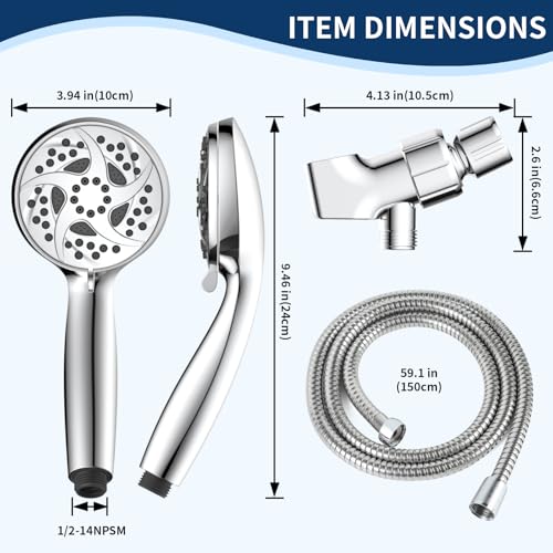6-Mode Shower Head with Handheld, High Pressure Hand held Shower Head | 3.94 Inch Chrome Handheld Spray with 59 Inch Stainless Steel Hose and Adjustable Showerhead Holder, Tool-free Installation - color: Chrome-3.94 Inch