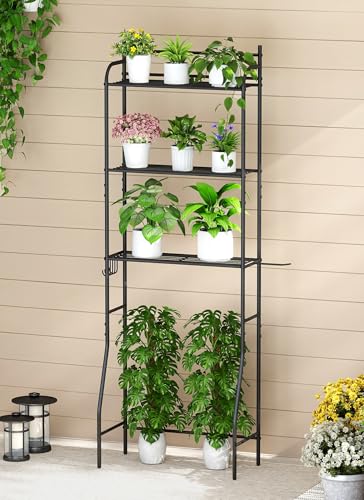 3-Tier Over The Toilet Storage, Bathroom Organizer, Space-Saving, Above Toilet Storage Rack with 4 Hooks and Paper Holder, Metal Shelf, Black - size: 3 Tier-Black