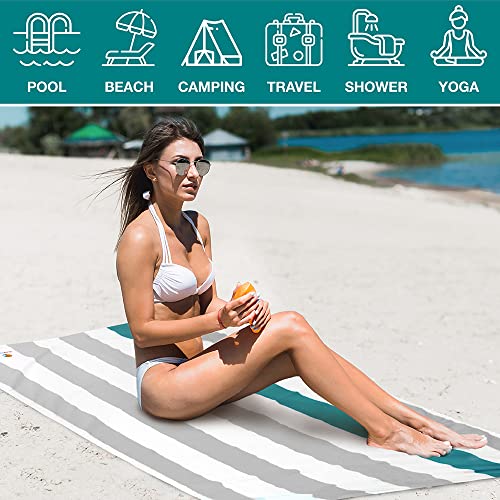 SUN CUBE Microfiber Beach Towel Quick Dry with Carry Bag, Gray 78x35 Inch | Quick Dry and Free Microfiber Towel, Lightweight Packable Swim Towel for Beach, Pool, Camping, Cruise, Travel - color: Light Grey, size: 78.00" x 35.00"