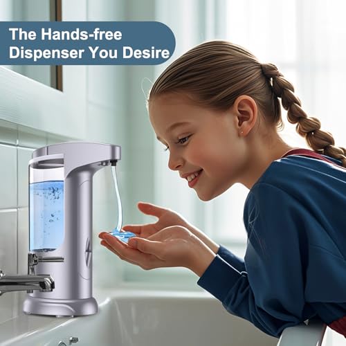 12.5oz Automatic Liquid Soap Dispenser, Touch-Free Battery Operated Adjustable Soap Dispensing, Volume Premium for Kitchen Bathroom Toilet - color: Silver