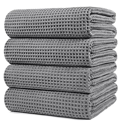 POLYTE 430 GSM Poly Blend Microfiber Quick Dry Waffle Bath Towel, 30x60 in | 4 Pack, Oversize, Lint Free, Body Towel - color: Gray