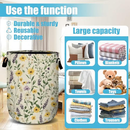 Daisy Lavender and Buttercups Laundry Basket, Laundry Hamper Collapsible Oxford Cloth with Handle Clothes Storage Bin for Bathroom Laundry Room Bedroom 15.7 X 20 Inch - color: Daisy Lavender and Buttercups
