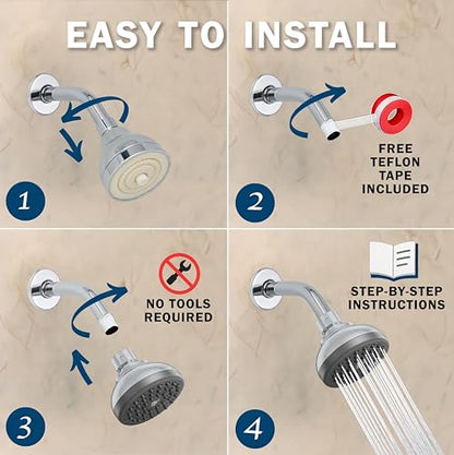 Aqua Elegante Pressure Boosting Shower Head - 1.8 GPM - Polished Chrome | 3 Inch Wall Mount, Water Saving Showerhead, Best For Low Flow Showers With Anti-Clog Nozzles & Adjustable Brass Fitting - color: Polished Chrome, size: 1.8 GPM