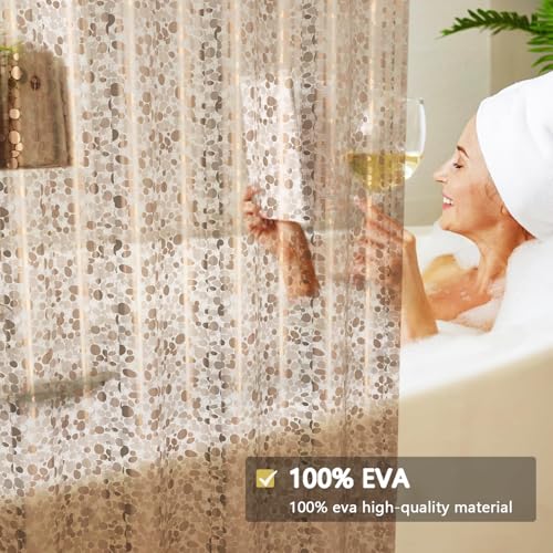 Shower Curtain Liner, Waterproof EVA 3D Shower Curtains with Duty Heavy Bottom Magnets and Rust Proof Grommets, Weighted Shower Liner for Shower Stall, Bathtubs - color: Brown Pebble, size: 72"W x 72"L (Pack of 1)