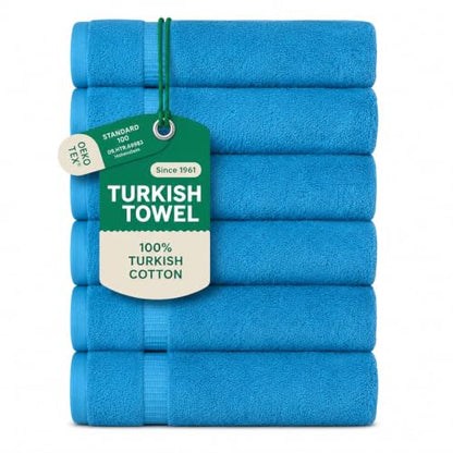 SALBAKOS 6-Piece 100% Turkish Cotton Hand Towels, 16x30 inch, Aqua | Large Size Thick Super Soft Highly Absorbent, Versatile Hair Face & Hand Drying Towel, Premium Hotel Quality Made in Turkey - color: Aqua, size: 6 Hand Towels
