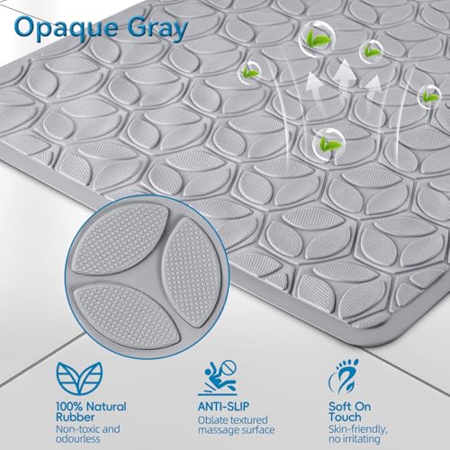 Non-Slip Rubber Bathtub Mat with Suction Cups, 17 × 35 Inch (Gray) | 100% Rubber, Leaf Texture. Vacuum Suction Cups. Soft on Touch. BPA/PVC-Free. Machine Wash. Safe For Bath, Shower, Pet Dogs. - color: Gray, size: 35" x 17" (Rectangular)