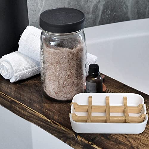 Aoheuo Modern Bamboo Fiber soap Holder and soap Dish Combination (Removable), Black, 5.12 Long by 3 Wide, 0.98 inches high, Used in Kitchens, bathrooms, and bar Sinks - color: Black, size: 1Pack (Bamboo)