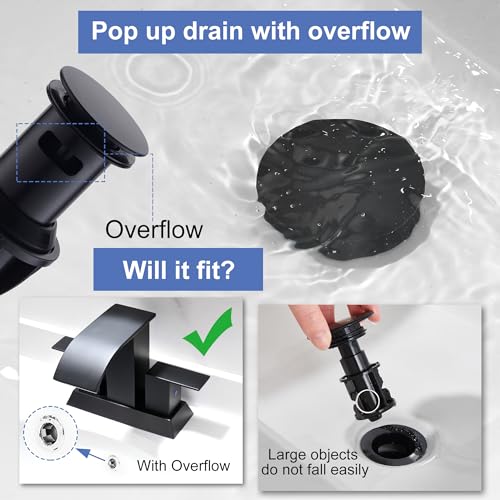 Black Waterfall Bathroom Faucet - 4Inch 2 or 3 Holes Centerset Faucet Bathroom | Two Handles Widespread Lavatory Vanity Sink Faucets with Overflow Pop-up Drain & Supply Lines Matte Black - color: B-Matte Black 4In