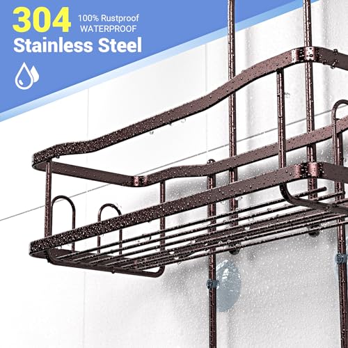 Hanging Shower Caddy Over Shower Head - No Drill Rustproof Shower Rack | Includes Soap Holder and Hooks for Shampoo, Conditioner, and Bathroom Essentials with Stable Storage in Any Shower Space - color: Bronze