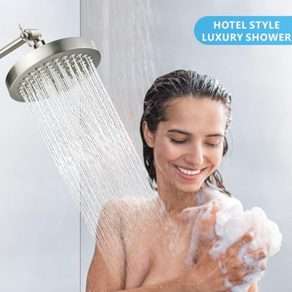 High Pressure Rain Shower Head with 11'' Extension Arm - High Flow Rainfall Showerhead - Luxury Modern Look - Pressure Boosting (Round, Brushed Nickel) - color: Brushed Nickel, style: 6" Round