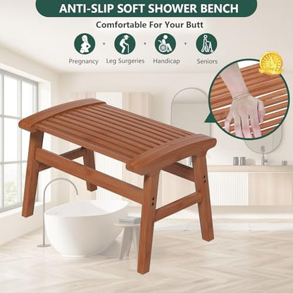 Bamboo Shower Chair for Inside Shower, Non-Slip Bathroom Stool, 350 lbs | Bamboo Strip Design, Comfort Sitting Experience, Sturdy Waterproof Shower Bench, Bathroom Living Room Seat, Coffee Finish - color: Coffee