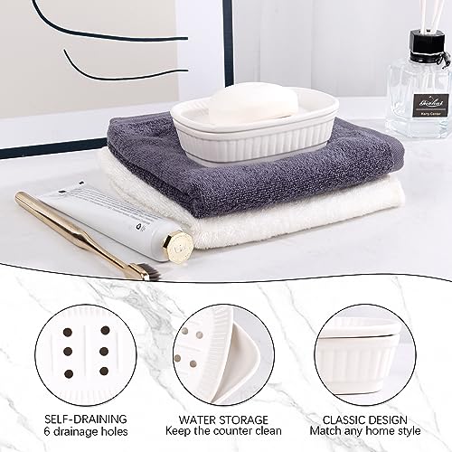 ANTIS'S HOME Ceramic Double Layer Self Draining White Soap Dish Bathroom Kitchen - color: White