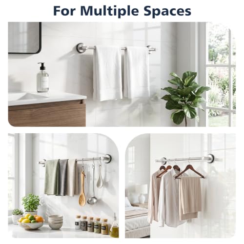 Luxspire Suction Cup Towel Bar No-Drill, Towel Rack 14-24 inch, Silver | Adjustable 14-24 inch, rustproof stainless steel rack, Heavy-duty wall mounted holder for Smooth Surface & bathroom wall - color: Silver