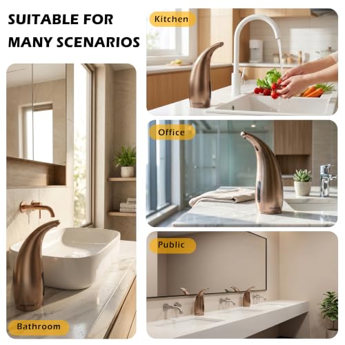 Automatic Soap Dispenser Touchless Rechargeable 10 oz | Magnetic USB Charging, IPX7 Waterproof Sensor Pump with 4 Adjustable Levels for Kitchen Sink & Bathroom Hand Soap - color: Copper