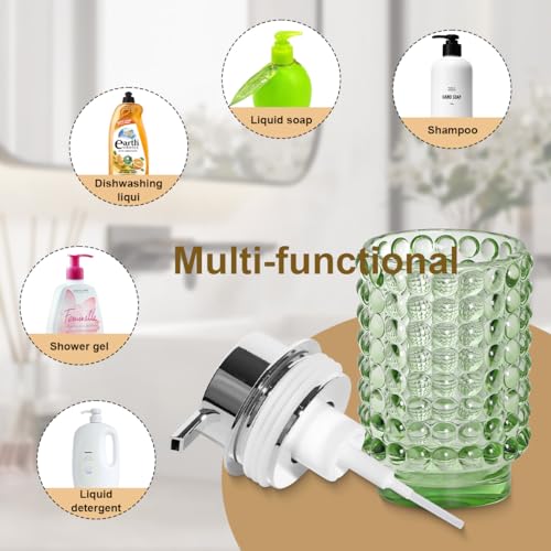 Glass Foaming Soap Dispenser, Green Foam Hand Soap Dispenser, Bathroom 12 Oz Large Bottle with Silver Pump, Refillable Lotion Pump Container for Bathroom, Kitchen,Hand Soap, Dish Soap, Shampoo - color: Green and Silver