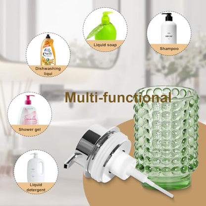 Glass Foaming Soap Dispenser, Green Foam Hand Soap Dispenser, Bathroom 12 Oz Large Bottle with Silver Pump, Refillable Lotion Pump Container for Bathroom, Kitchen,Hand Soap, Dish Soap, Shampoo - color: Green and Silver