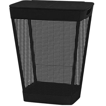 STO STO 75L Laundry Hamper with Lid, Black Clothes Hamper with Handles, Breathable Vinyl Mesh Laundry Basket, Sturdy Steel Frame, Space Saving Laundry Bin for Bathroom, Bedroom, Dorm, Small Spaces