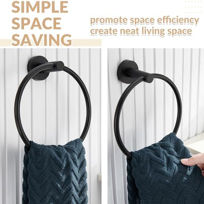 Matte Black Towel Ring Wall Mounted, Hand Towel Holder for Bathroom, Solid Stainless Steel Round Wall Hanger - color: Matte Black, size: Standard Size