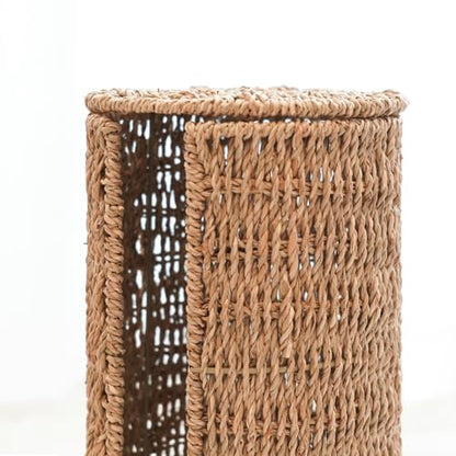 PINXIURY Seagrass Toilet Paper Holder with Storage, 3 Rolls of Wicker Toilet Paper Holder for Bathroom and Under Sink, Handmade Woven Toilet Paper Rolls Holder Stand - color: Natural Seagrass