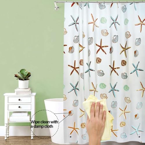 Plastic Shower Liner - Premium PEVA 4G Shower Curtain Liner with Rustproof Grommets and 3 Weighted Magnets, Waterproof Shower Curtains for Bathroom (Starfish) - color: Starfish, size: 71"W x 71"L (Pack of 1)