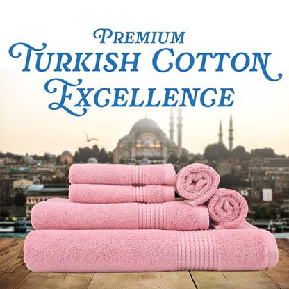 Lara Premium Bath Towel Set 6 Piece - Soft & Highly Absorbent Bathroom Towel Set, 100% Luxury Turkish Cotton, Flannel Bath Towels, 1 Bath Towel, 1 Hand Towel, 4 Washcloths - Rose - color: Rose, size: 1 Bath Towel, 1 Hand Towel, 4 Wash Cloths