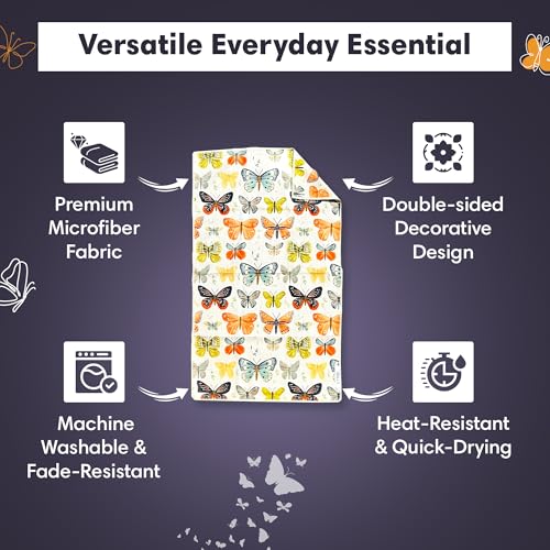 Double-Sided Microfiber Hand Towels, Waffle Kitchen Towels Set for Home Use | 2 Towels, 17x27 Inches, Durable & Soft, Fast Drying, Hand Wash Cloth and Dishcloth, Wings & Flower Farm, Purple/Cream Kitchen - color: Wings & Flower Farm - Purple/Cream, size: