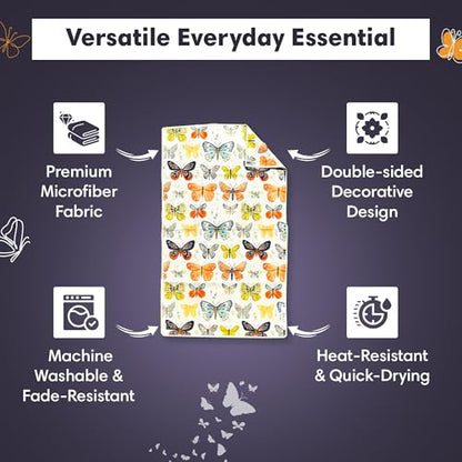 Double-Sided Microfiber Hand Towels, Waffle Kitchen Towels Set for Home Use | 2 Towels, 17x27 Inches, Durable & Soft, Fast Drying, Hand Wash Cloth and Dishcloth, Wings & Flower Farm, Purple/Cream Kitchen - color: Wings & Flower Farm - Purple/Cream, size: