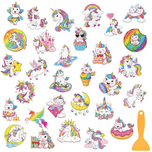 Fullhawl 30 Pcs Unicorn Non Slip Bathtub Stickers Unicorn Anti Slip Shower Stickers Shower Floor Nonslip Sticker Applique Adhesive Decals Treads with Scraper for Bathtub Bathroom Floor - style: Unicorn