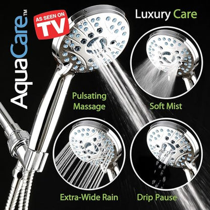 AquaCare 8-mode High Pressure Handheld Shower Head with 2-mode Power Wash | Stay Clean Nozzles, Dual Power Wash for Tub, Tile & Pets, Long 6 ft. Stainless Steel Hose, Wall & Overhead Brackets / Chrome - color: Premium Chrome, style: 2.5 Gallon Per Minute