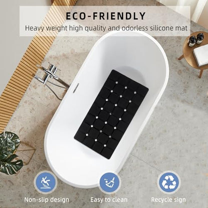 Bathtub Mat 15" x 28" – Non-Slip Foldable Tub Mat with Strong Suction Cups & Large Drain Holes, Durable & Eco-Friendly, for Smooth Surfaces, Ideal for Seniors, Adults, Black - color: Black