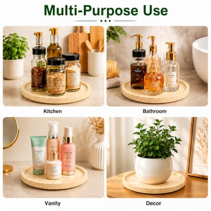 Bamboo Bathroom Organizer Tray for Vanity, Countertop and Sink | Rotating bamboo tray organizes perfume, cosmetics and toiletries on vanities, bathroom counters, sinks or coffee tables.