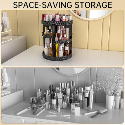 360 Rotating Makeup Organizer, DIY Adjustable Makeup Carousel Spinning Holder Storage Rack, Large Capacity Vanity Organizer Skincare Organizers (Black)