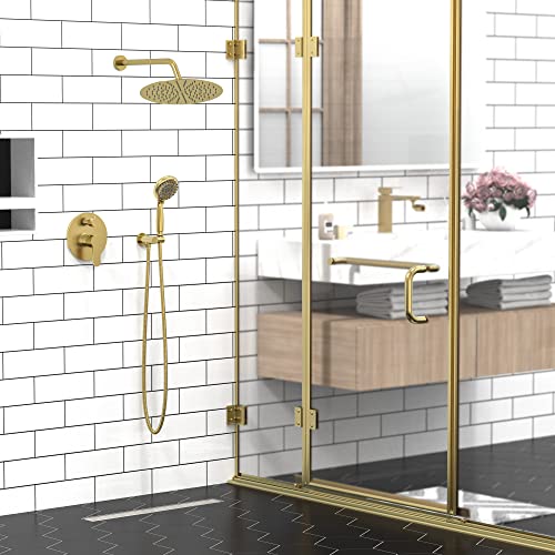 SR SUN RISE Shower Faucet - Multifunctional High Pressure Shower Head System with Handheld Shower Head Fixtures - Valve Included (Brushed Gold, 12 inch) - color: Brushed Gold, size: 12 Inch