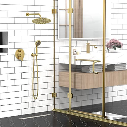 SR SUN RISE Shower Faucet - Multifunctional High Pressure Shower Head System with Handheld Shower Head Fixtures - Valve Included (Brushed Gold, 12 inch) - color: Brushed Gold, size: 12 Inch