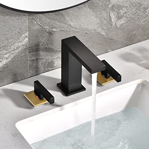 sumerain Widespread 8 inch Bathroom Faucet, Black Bathroom Sink Faucet, 3 Hole Bathroom Faucet - color: Black and Gold