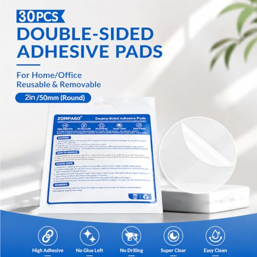 ZOMPAGO Heavy Duty Double Sided Mounting Circle TapePicture Hanging 30PCS | Waterproof, strong high strength adhesion, removable no residue, shower applicable, durable wall mounting adhesive dots - size: 30PCS（Circle）