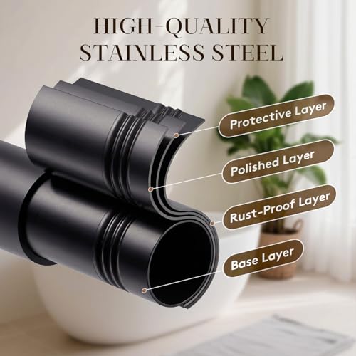 Shower Curtain Rod Adjustable 18-82", 1" Diameter Black Tension Rod, No Drill Rust-Proof Spring Loaded Shower Rods for Bathroom, Easy Install, No Sag