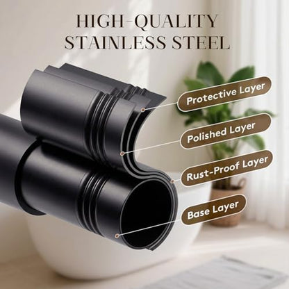 Shower Curtain Rod Adjustable 18-82", 1" Diameter Black Tension Rod, No Drill Rust-Proof Spring Loaded Shower Rods for Bathroom, Easy Install, No Sag