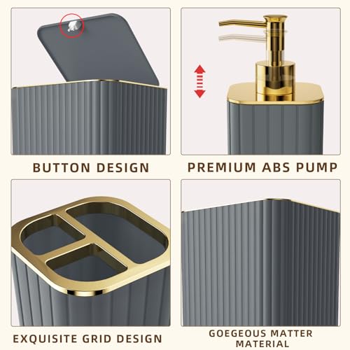 XLHOMO Bathroom Accessory Set - 26PC Bathroom Shower Curtain and Rug Set, Bathroom Accessories Set, Grey Bathroom Set with Trash Can, Toilet Brush, Qtip Holder & Soap Dispenser - style: Grey