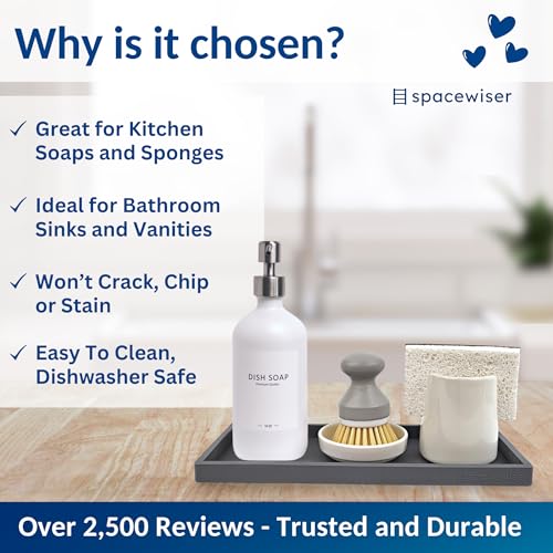 Spacewiser Silicone Countertop & Vanity Bathroom Tray – 2 PC 11.7" | Bathroom Tray Set, Bathroom Tray Countertop, Bathroom Counter Tray, Dish Soap Kitchen Tray & Bathroom Organizer Countertop - color: Modern Gray, size: 2 PC Large - 11.7”