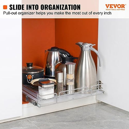 VEVOR 21.5" Wx21 Dx3.5 H Pull Out Cabinet Organizer, Heavy Duty Slide Out Pantry Shelves, Chrome-Plated Steel Roll Out Drawers, Storage for Home, Under Sink, 23" Wx22 Dx7 H Install Size for Cabinet - size: 21.5"Wx21"D