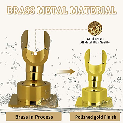 Shower Head Holder Handheld Shower Wand Holder Adjustable Shower Head Bracket Shower Wall Mount Holder, Polished Brass/Gold Finish, Drill Free Glue Installation - color: Polished Gold
